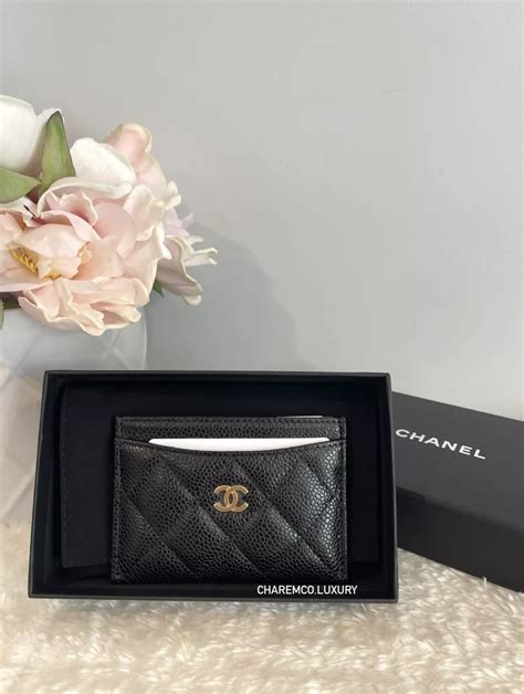 chanel gold card case|chanel black caviar card holder.